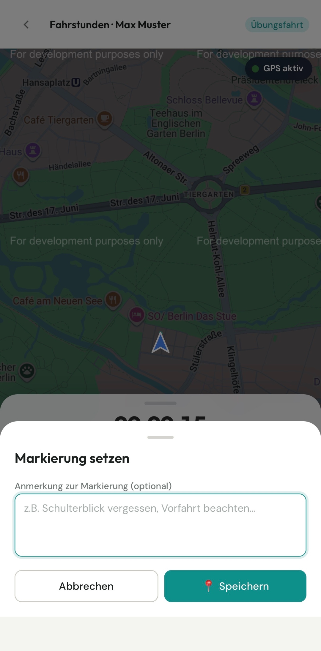 Markierung setzen während der Fahrstunde mit optionaler Anmerkung
